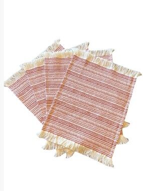 Handwoven Cotton Red Striped Fringe Placemat Set of 4